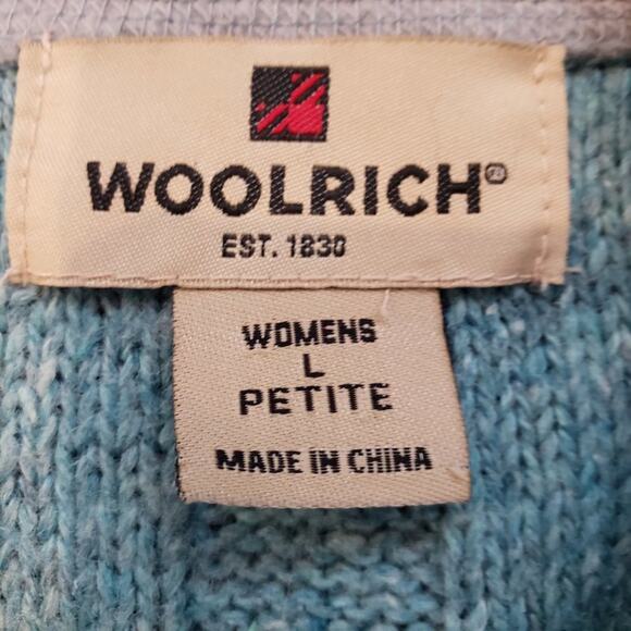 Woolrich Sweater Women L Petite Wool Blend Cross Stitch Knit Ribbed Aqua - Picture 4 of 6